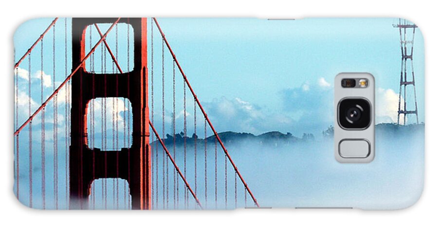 San Francisco Galaxy Case featuring the photograph Golden Gate Bridge Tower Fog Antenna by Jeff Lowe
