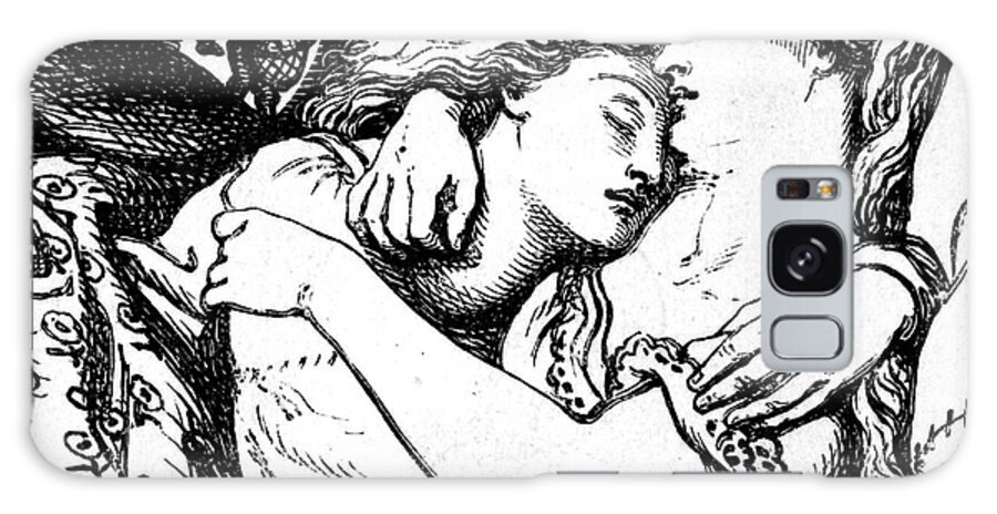 Black And White Galaxy Case featuring the drawing Golden head by golden head by Dante Gabriel Rossetti