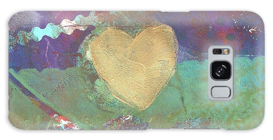 Whimsical Galaxy Case featuring the painting Golden Heart Monoprint by Cynthia Westbrook