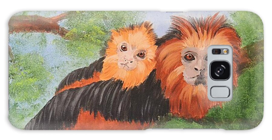 Brazil Galaxy Case featuring the painting Golden Lion Tarmarin Monkeys by Nancy Sisco