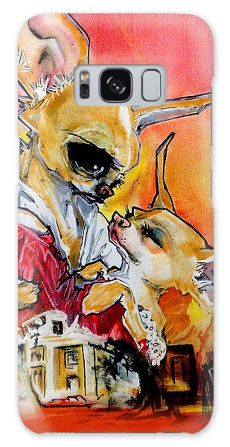 Dog Caricature Galaxy Case featuring the drawing Gone With The Wind Chihuahuas Caricature Art Print by John LaFree