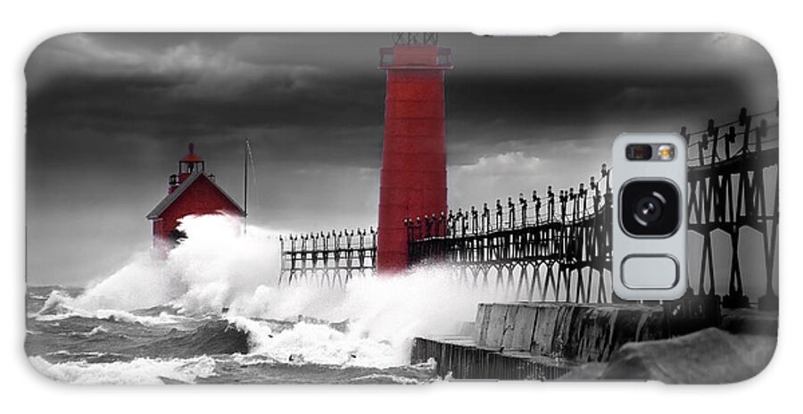 Lighthouse Galaxy Case featuring the photograph Grand Haven Lighthouse in a Rain Storm by Randall Nyhof