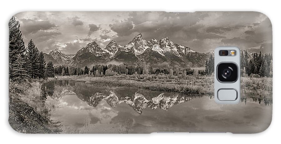 Adventure Galaxy Case featuring the photograph Grand Teton Monochromatic Panoramic by Scott McGuire