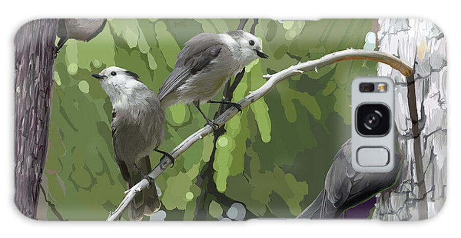 Perisoreus Canadensis Galaxy Case featuring the digital art Gray Jays Group by Pam Little