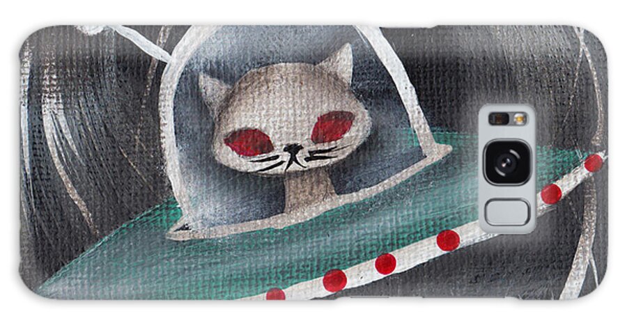 Mid Century Modern Galaxy Case featuring the painting Gray Space Cat by Abril Andrade