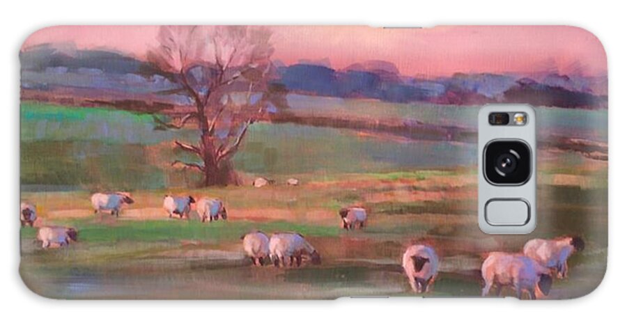 Sheep Galaxy Case featuring the painting Grazing sheep by Susan Bradbury