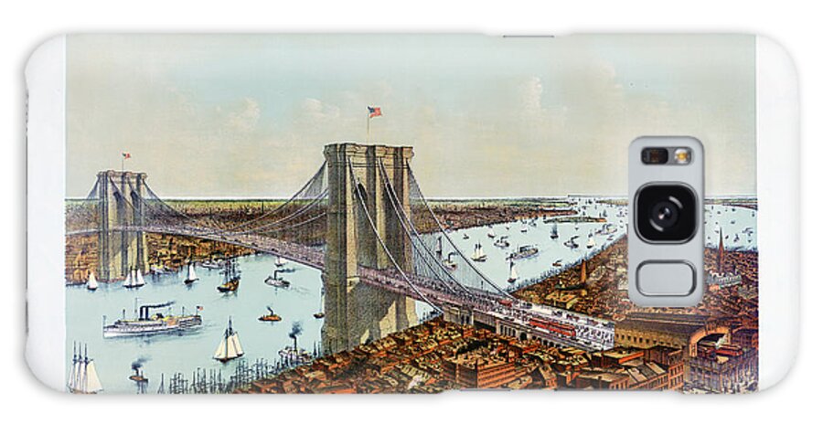 Brooklyn Bridge Galaxy Case featuring the drawing Great East River suspension bridge 1892 by Vintage Treasure