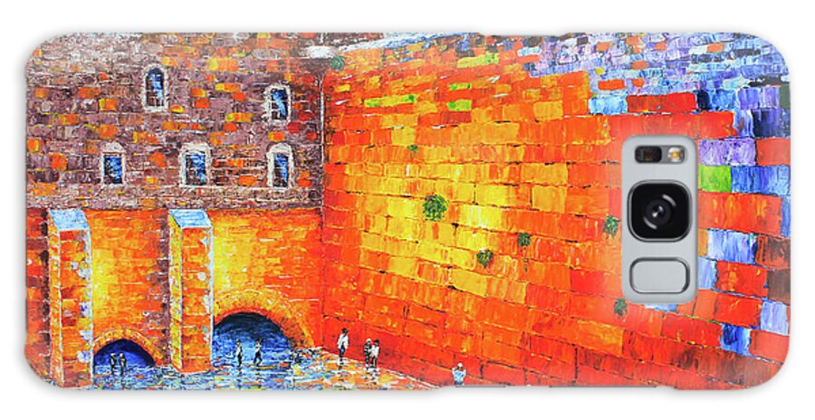 Jerusalem Wailing Wall Galaxy Case featuring the painting Wailing Wall Greatness In the Evening Jerusalem palette knife painting by Georgeta Blanaru