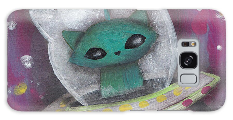 Mid Century Modern Galaxy Case featuring the painting Green Alien Cat by Abril Andrade