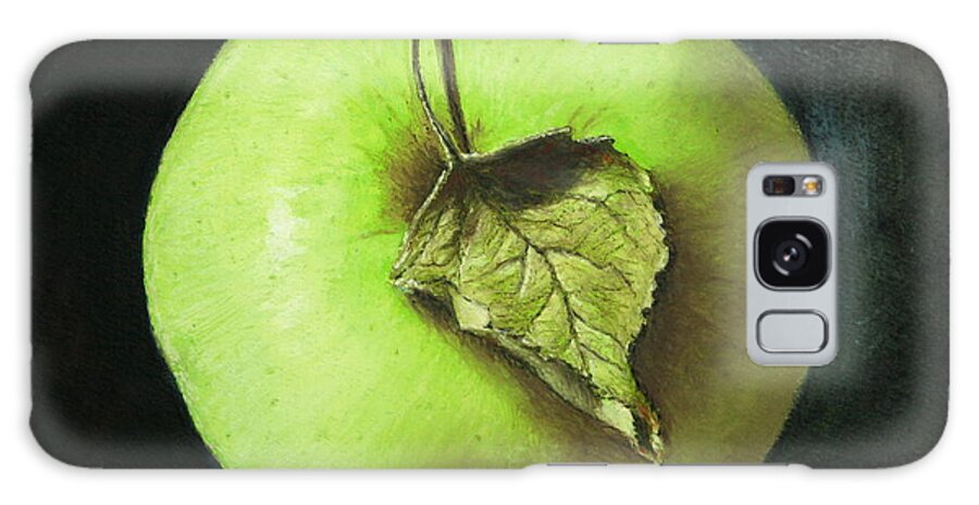 Oil Pastel Galaxy Case featuring the painting Green Apple with Leaf by Marna Edwards Flavell