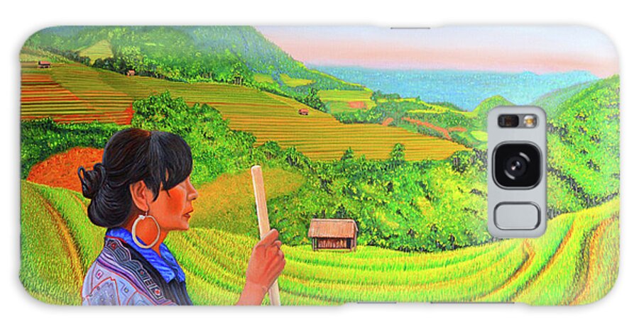 Black Hmong Galaxy Case featuring the painting Green Destiny by Thu Nguyen