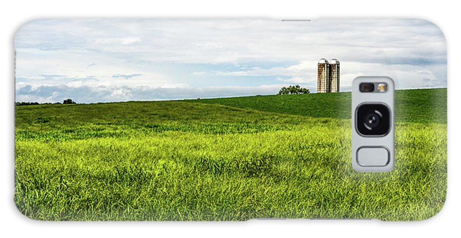 Amish Country Galaxy Case featuring the photograph Green Field and Silos by Tana Reiff
