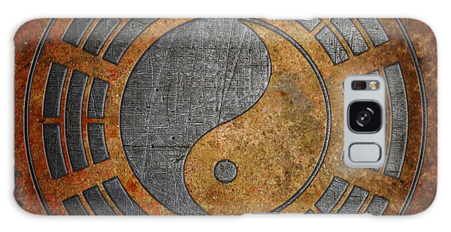 Yin Galaxy Case featuring the digital art Grey Yin Yang Sign on Stone Background by Fred Bertheas