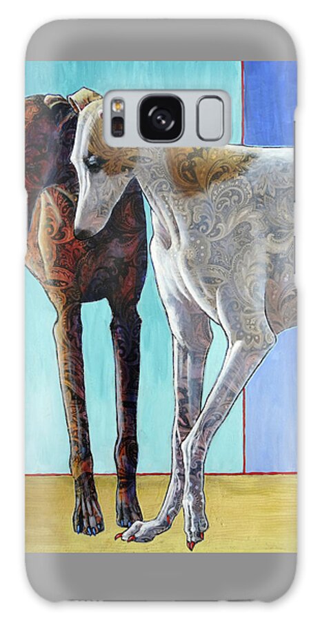 Greyhound Galaxy Case featuring the painting Paisley Paws de Deux by Ande Hall