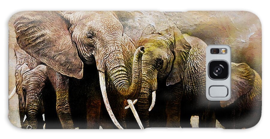 Giraffe Galaxy Case featuring the painting Group of Elephants 01 by Gull G