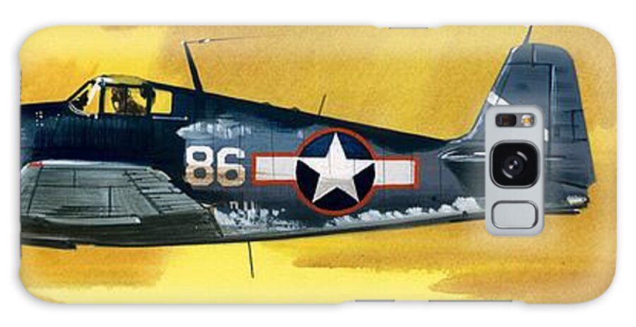 Aircraft; Aeroplane; Plane; Flying; Grumman F4rf-3 Wildcat; Grumman F6f-3 Hellcat; Chance Vought F4u-1a Corsair Galaxy Case featuring the painting Grumman F6F-3 Hellcat by Wilf Hardy