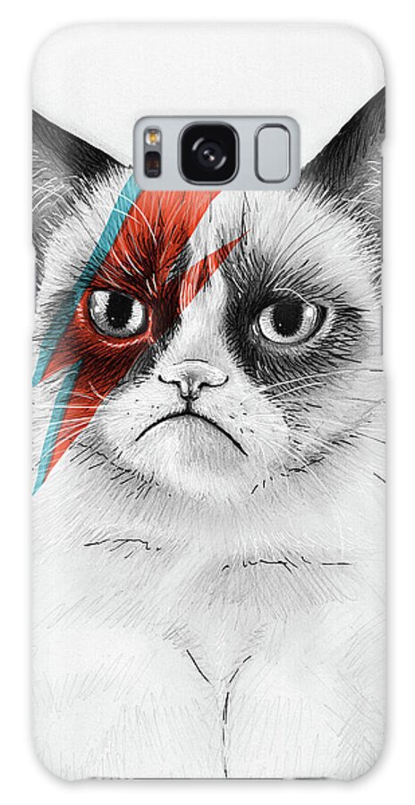 Grumpy Cat Galaxy Case featuring the drawing Grumpy Cat as David Bowie by Olga Shvartsur