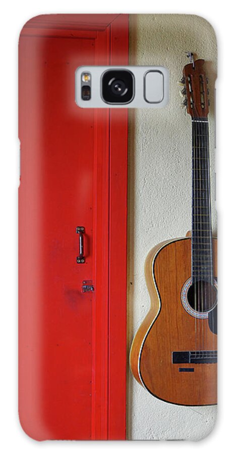 Guitar Galaxy S8 Case featuring the photograph Guitar and Red Door by Adam Reinhart