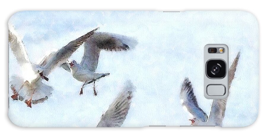 Gull Galaxy S8 Case featuring the painting Gulls In Flight Watercolor by Taiche Acrylic Art