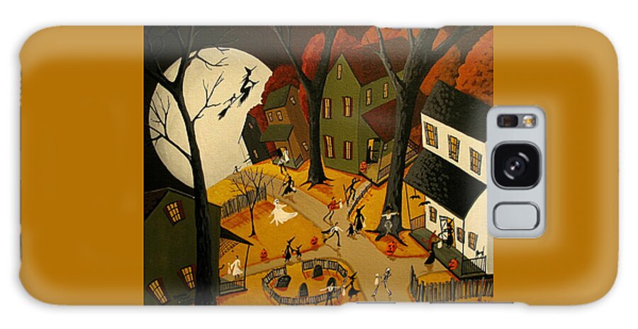 Folk Art Galaxy Case featuring the painting Halloween Eve - a folkartmama original - primitive folk art by Debbie Criswell