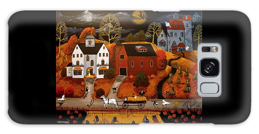 Folk Art Galaxy Case featuring the painting Halloween Hay Ride - a folkartmama - folk art by Debbie Criswell