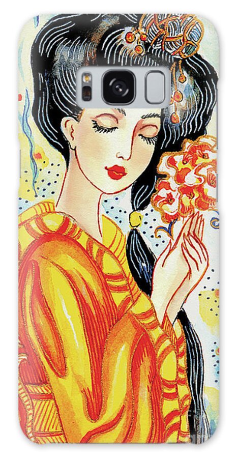 Woman And Flower Galaxy Case featuring the painting Harmony Flower by Eva Campbell