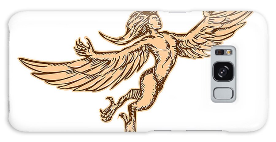 Etching Galaxy Case featuring the digital art Harpy Flying Front Etching by Aloysius Patrimonio