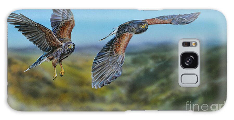 Harris Hawks Galaxy Case featuring the painting Harris's Hawks by Lachri