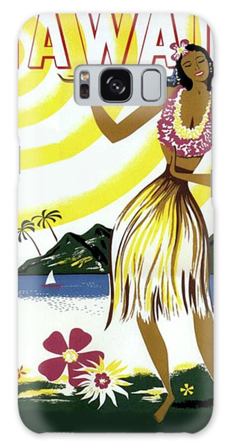 Hawaii Galaxy Case featuring the painting Hawaii, Hula girl, tropic beach, travel poster by Long Shot