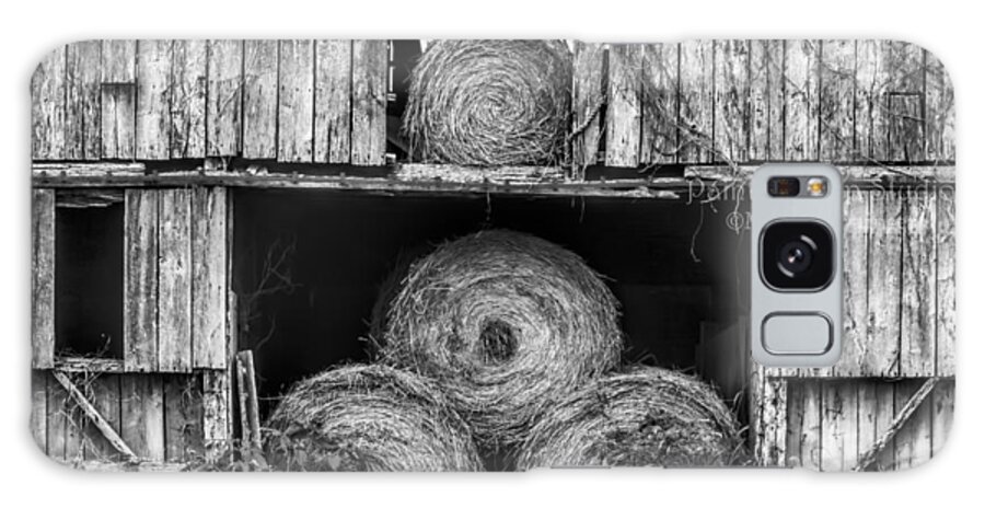  Galaxy Case featuring the photograph Hay Bales Rustic Architecture Black and White by Melissa Bittinger