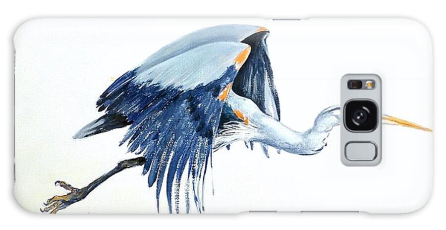 Great Blue Heron Galaxy Case featuring the painting Heron in Flight by Pat Dolan