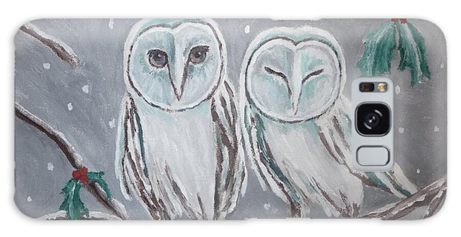 Owl Galaxy Case featuring the painting Hiboux en Hiver by Victoria Lakes