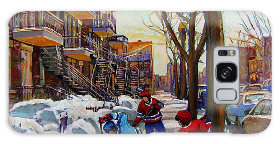 Hockey Canvas Prints Galaxy Case featuring the painting Hockey On De Bullion by Carole Spandau