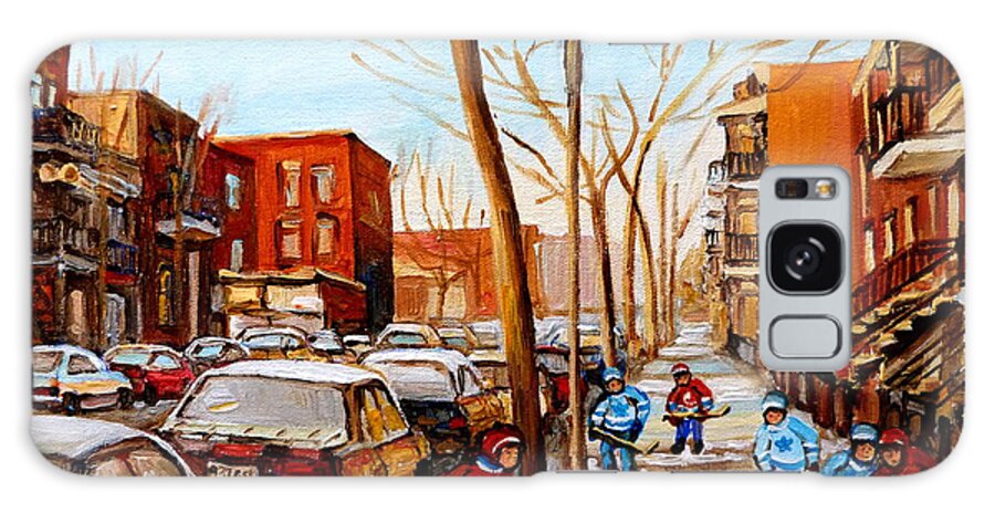 Hockey Galaxy Case featuring the painting Hockey On St Urbain Street by Carole Spandau