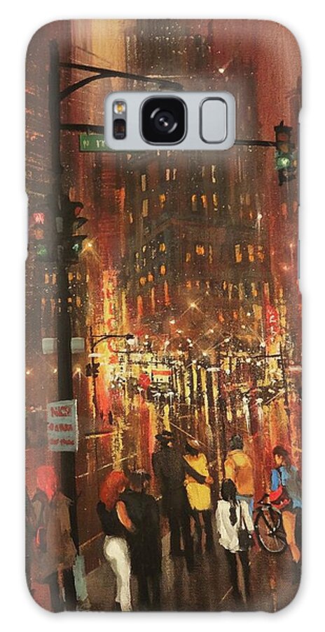 ; Christmas Shopping Galaxy Case featuring the painting Holiday Shoppers by Tom Shropshire