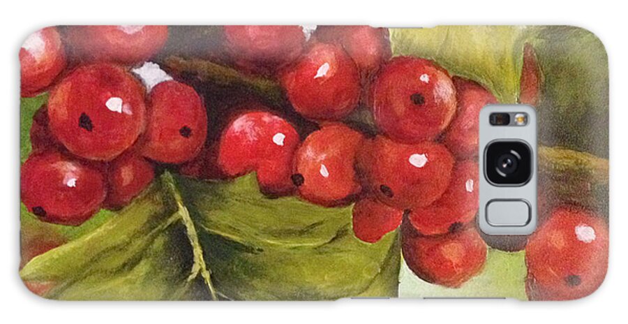 Christmas Galaxy Case featuring the painting Holly Berries by Donna Tucker