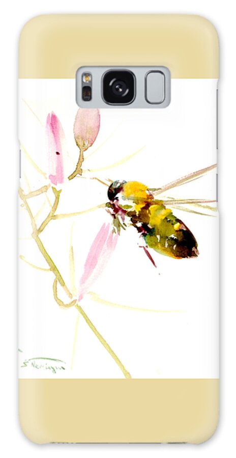Bee Galaxy Case featuring the painting Honey Bee and Pink Flower by Suren Nersisyan