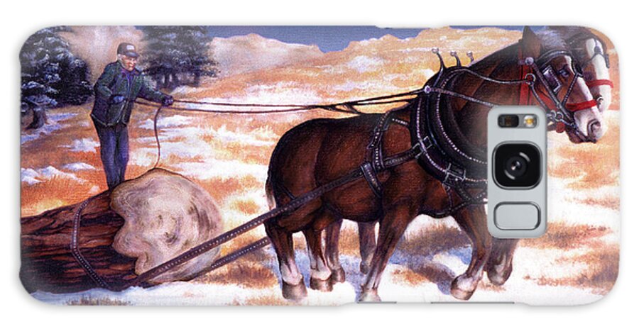 Horse Galaxy Case featuring the painting Horses Pulling Log by Curtiss Shaffer