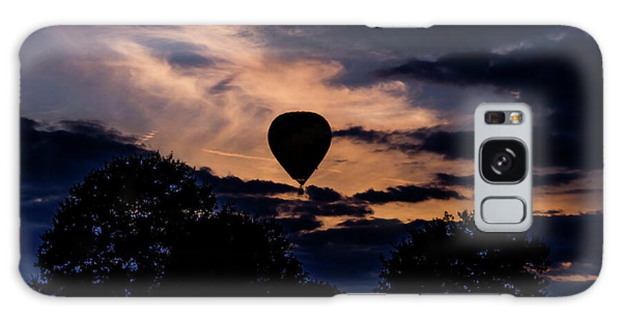 Aerial Galaxy Case featuring the photograph Hot Air Balloon Silhouette At Dusk by Scott Lyons
