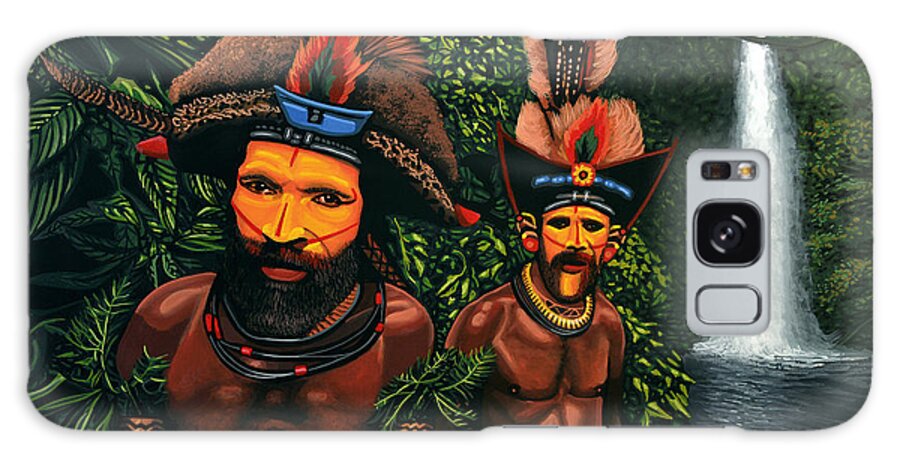 Papua New Guinea Galaxy Case featuring the painting Huli men in the jungle of Papua New Guinea by Paul Meijering