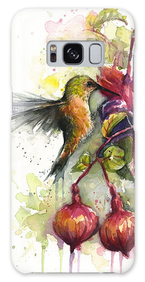 Hummingbird Galaxy Case featuring the painting Hummingbird and Fuchsia by Olga Shvartsur