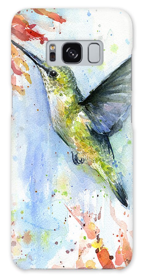 Watercolor Galaxy Case featuring the painting Hummingbird and Red Flower Watercolor by Olga Shvartsur
