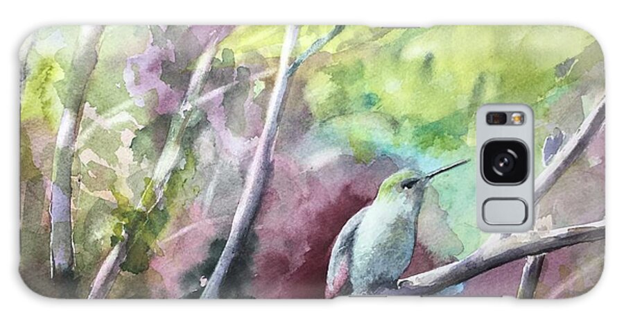 Hummingbird Galaxy Case featuring the painting Hummingbird in the Garden by Watercolor Meditations