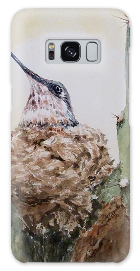 Birds Galaxy Case featuring the painting Hummingbird Nesting in Cactus by Marilyn Clement