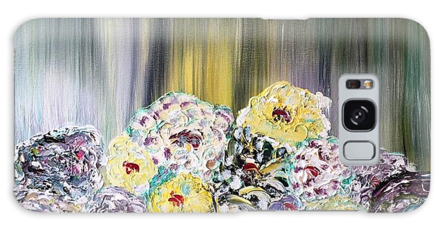 Multicoloured Rain Galaxy Case featuring the painting Hydrangea's In The Rain by Donna Painter