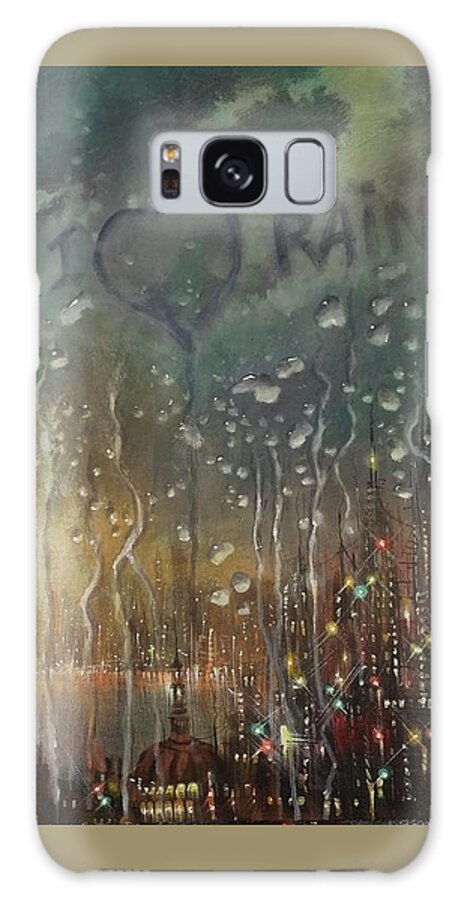 Rain Galaxy Case featuring the painting I Love Rain by Tom Shropshire