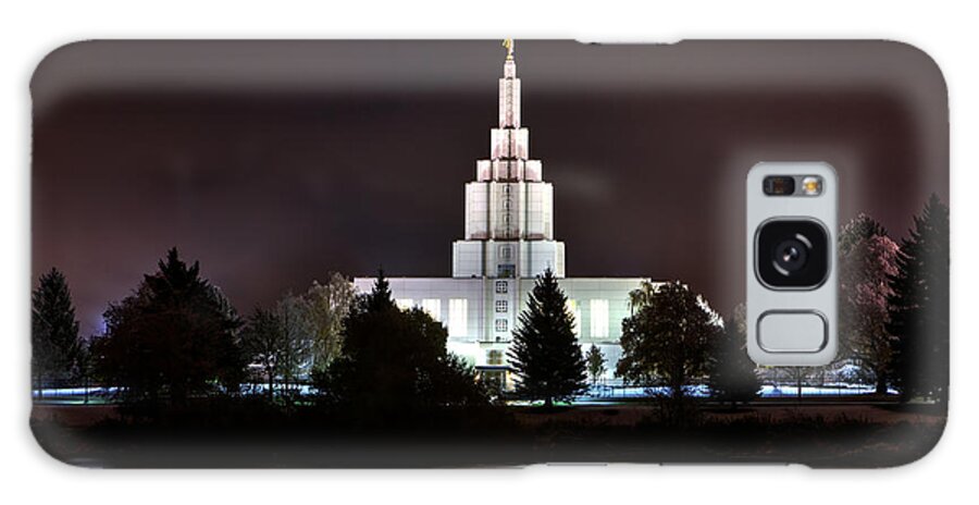 Angel Moroni; Herald; Idaho Falls Temple; Night; River; Sacred; Sacred Places; Worship; Galaxy Case featuring the photograph Idaho Falls Temple over the River at Night by David Andersen