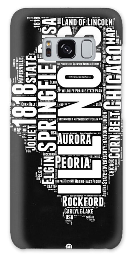  Galaxy Case featuring the digital art Illinois Black and White word Cloud Map by Naxart Studio