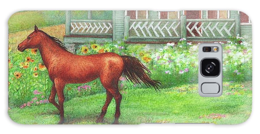 Equine Art Galaxy Case featuring the painting Illustrated Horse Summer Garden by Judith Cheng