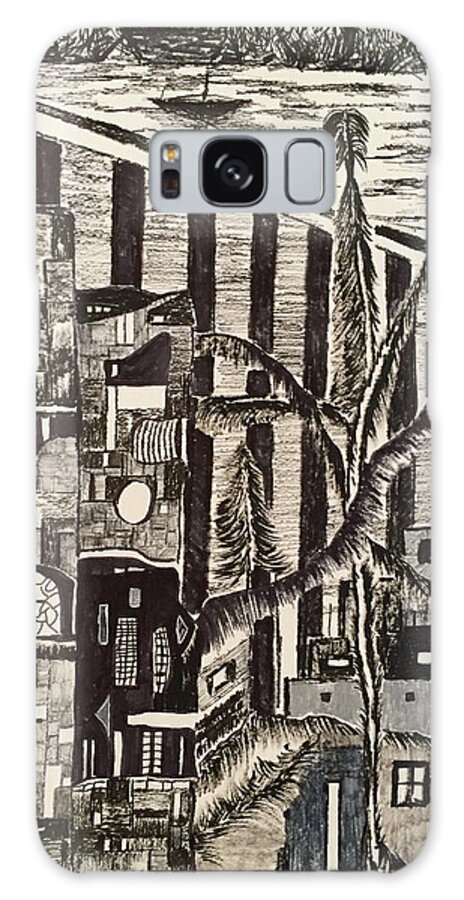 Black & White Galaxy Case featuring the drawing Imaginary Resort by Dennis Ellman